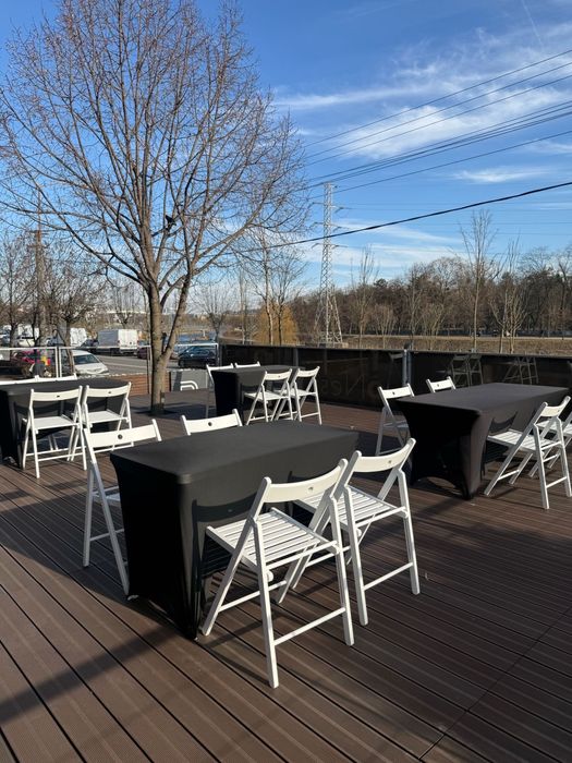 Mese / masa evenimente si mese cocktail/ bar si scaune albe lemn