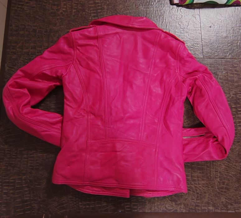 Geaca de piele naturala, LADC Paris, roz, masura S