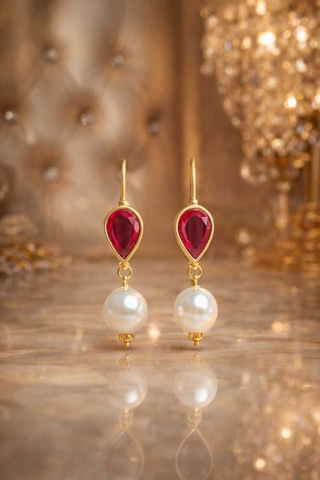 Cercei aur 14 ct  rubin și tortita bijuterie fina