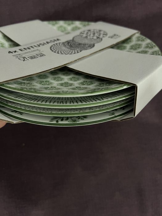 Set de farfurii IKEA Entusiasm, verde, porțelan