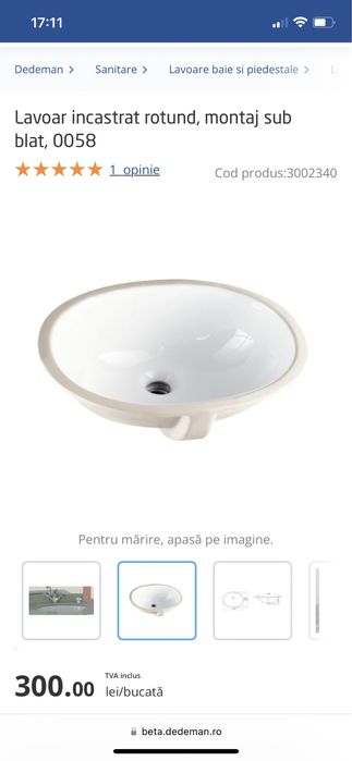 Chiuveta, Lavoar incastrat rotund, montaj sub blat