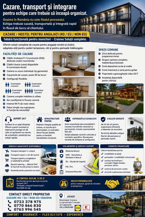 CAZARE / Hostel Pentru Angajati (RO / EU / NON-EU)