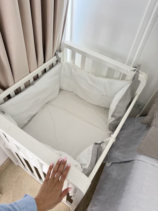 Patut bebe azzura lemn de fag+saltea+set pat