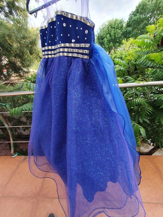 Rochie ocazie 4 / 5 ani, albastra, crinolina, strasuri, nunta, botez
