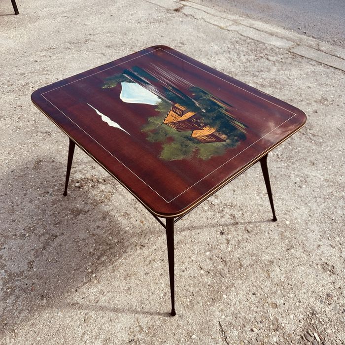 Винтидж холна маса 60-те години – ръчно рисуван плот – Mid Century