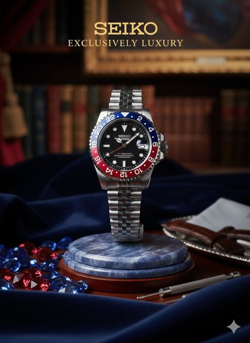 Ceas Seiko Mod GMT "Pepsi" - Automatic NH34 - Brățară Jubilee