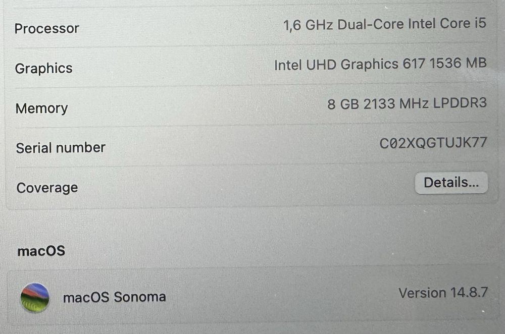 Лаптоп MacBook Air 13.3” 2018 | Intel Core i5 | 8GB RAM | 128GB SSD