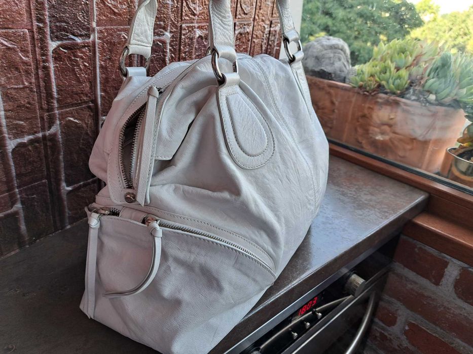 дамска чанта,Fabiana,голяма бяла торба-естествена кожа