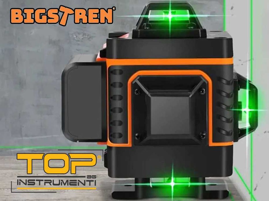 Лазерен линеен нивелир, 4 зелени лъча, 16 линии, 4D, 25 м, BIGSTREN