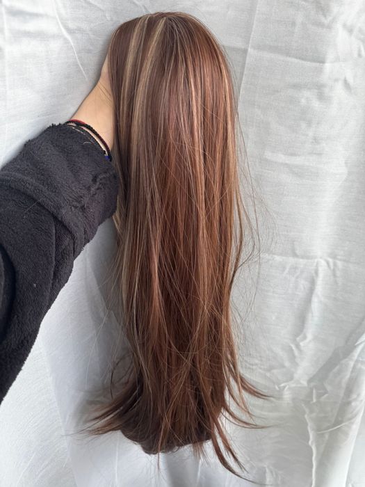 НОВА Кафява естествена перука! 100% високо качество