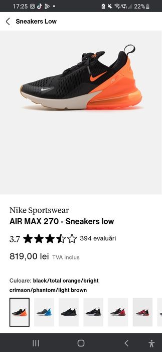 Air max 270 portocaliu marimea 37.5