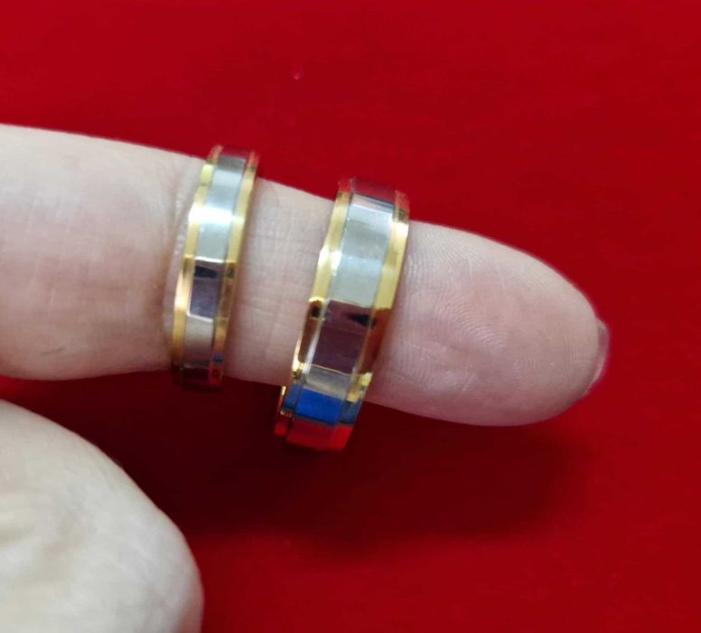 GR62,verighete placate cu alb/galben 14k, nou, marimi diverse