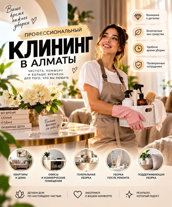 Уборка квартир, Клининг Алматы