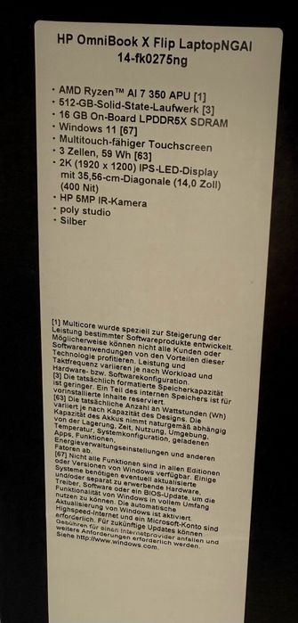 HP OmniBook X Flip 2in1/14” 2K Touch/Ryzen AI 7 350/16GB 7500MHz/512GB