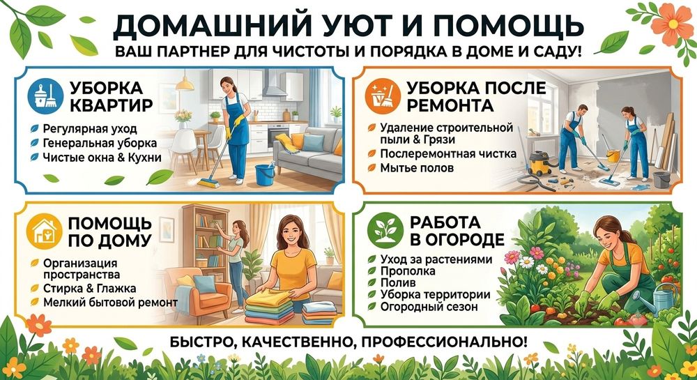 Уборка квартир,участков