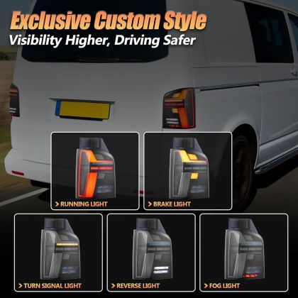 Диодни стопове за VW TRANSPORTER T6 / T6.1 (2015+) с бягащ мигач - опушени