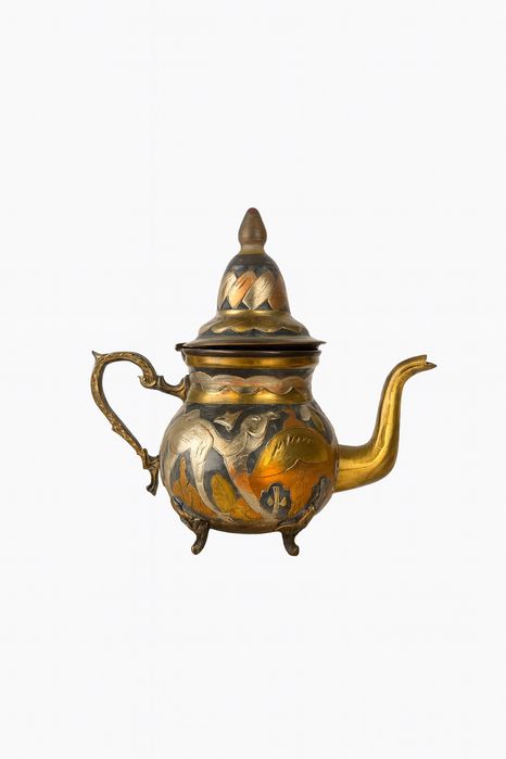 Месингов чайник Близък изток 1950 1970 ръчна украса птици