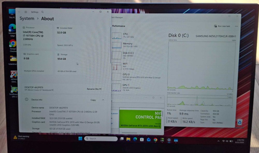 15.6' HP ZBook G7 Intel Core i7-10750H/NVIDIA RTX 2070 8GB/32GB/1TB SSD/Бат.5ч.