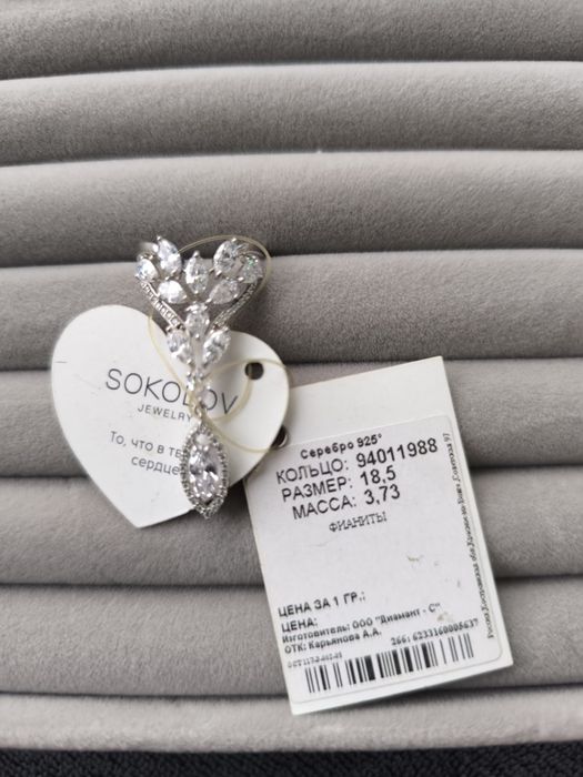 Кольцо серебряное с фианитами