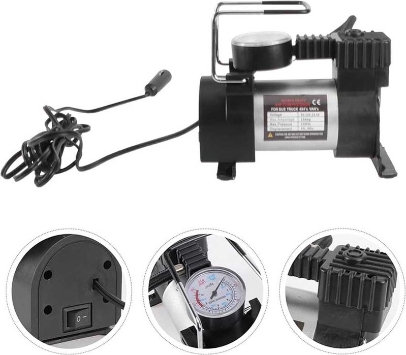 Метален компресор с манометър за гуми - 12V/120W