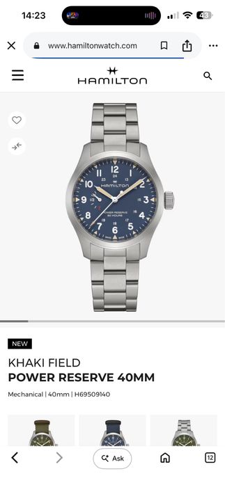 Hamilton H69509140, nou, cutie full, dial albastru superb