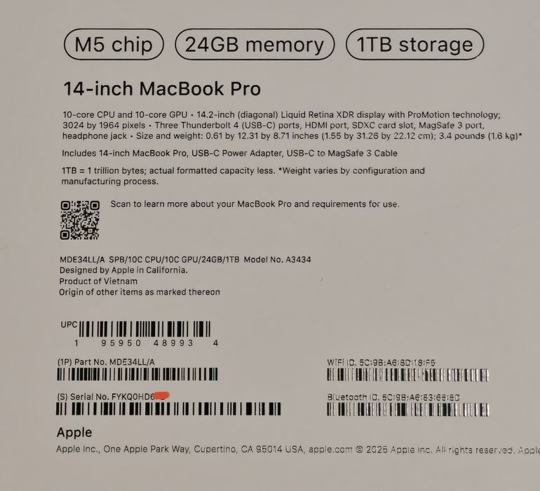 MacBook Pro 14 M5 24/1TB 27 циклов