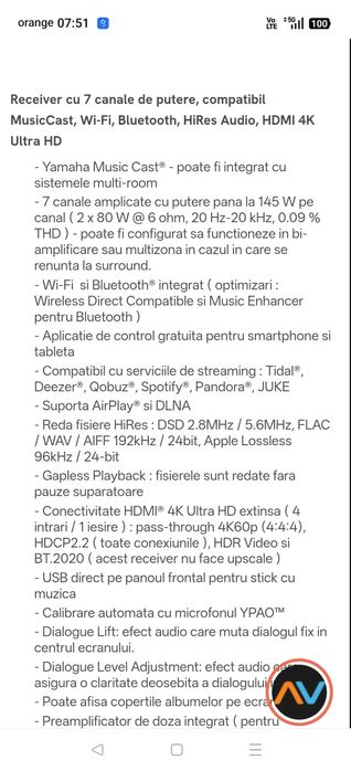 Yamaha RX-V 583 AV receiver stereo / multicanal, wifi, Spotify, internet radio, ca și nou cu ambalaj original
