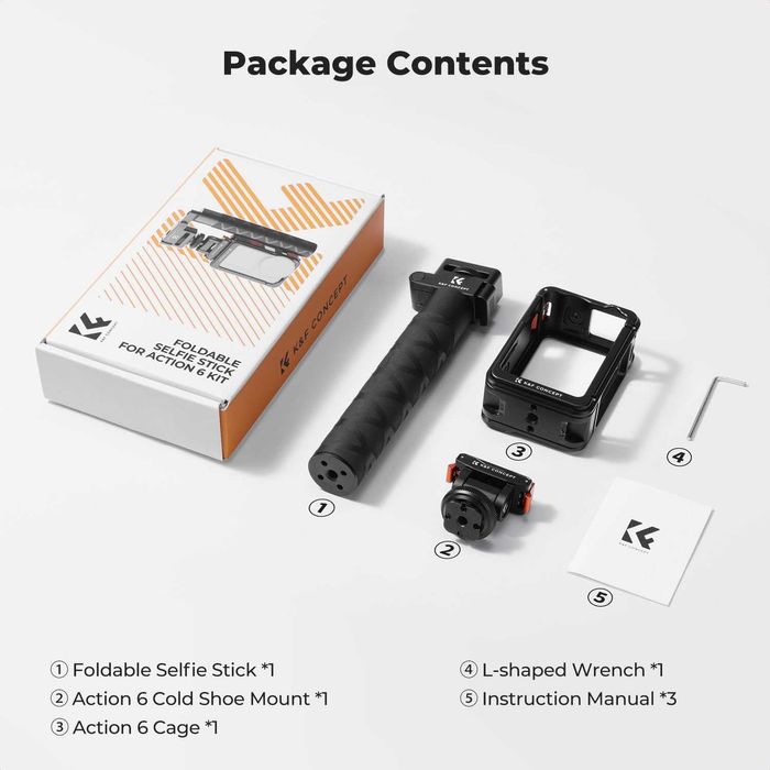 K&F CONCEPT 92,5 см екшън камера селфи стик с DJI Osmo Action 6 клетка