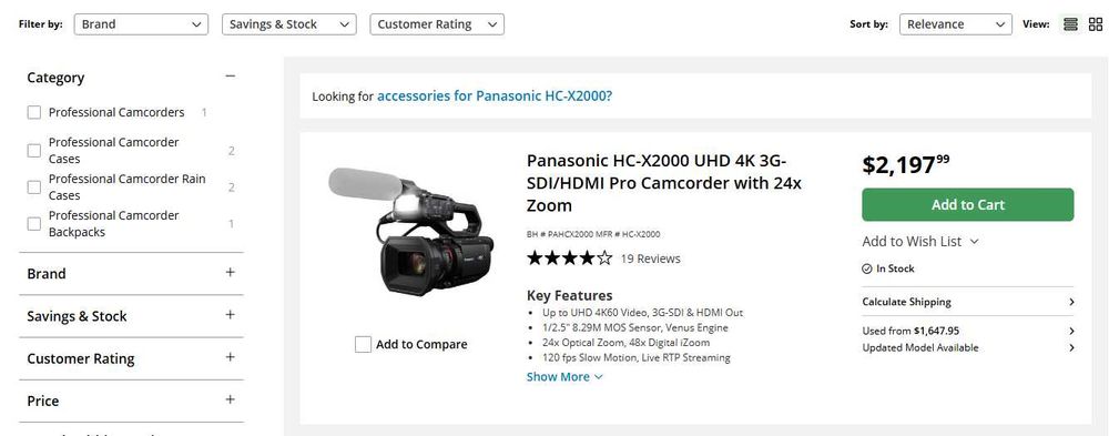 Профессиональная видеокамера Panasonic HC X2000