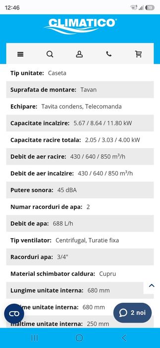 Ventiloconvector Nobus caseta de tavan 4 Kw