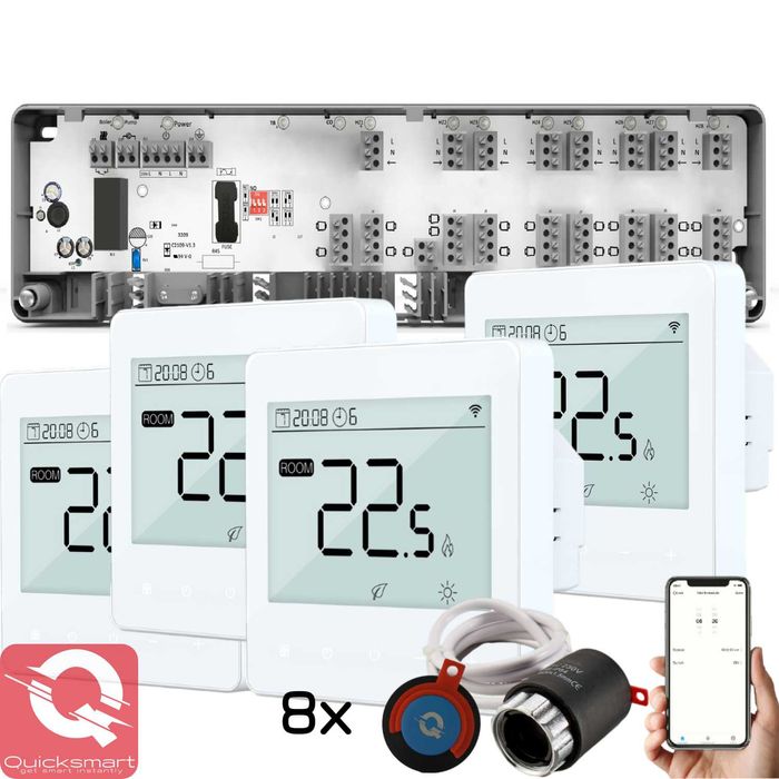 Automatizare Incalzire Pardoseala Q10, 4 Termostat cu fir Q40, Alb