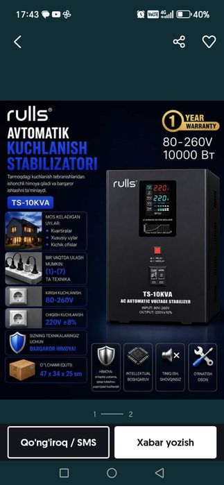 Stabilizator sotiladi 10 kv xolati Yangi...