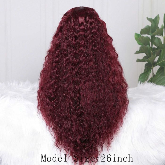 Тъмно червена Бургунди къдрава перука 70 см Lace Front 13x4x1