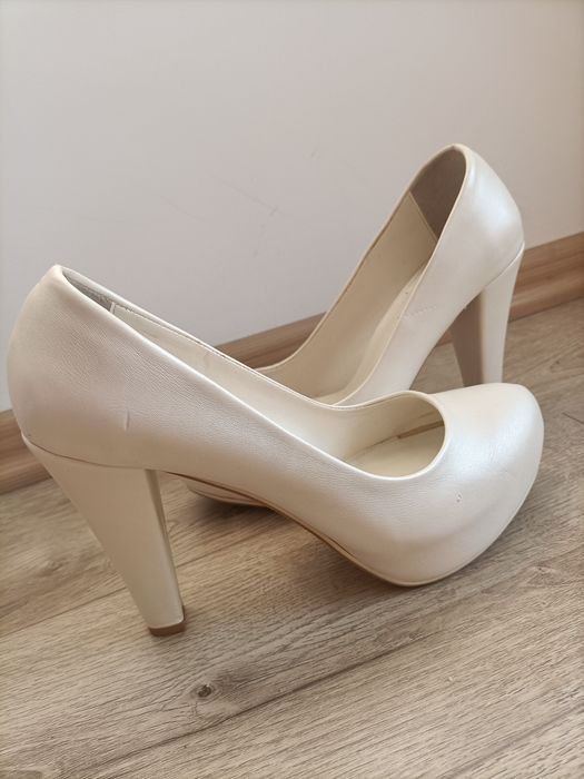 Pantofi mireasa albi cu toc inalt