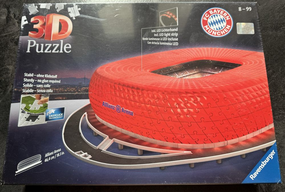 Set Fan Box 5 piese + Puzzle 3D cu LED ALLIANZ ARENA - Bayern Munchen