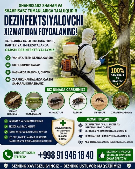 Dezinfeksiya, Dezinseksiya xizmati Shaxrisabz da