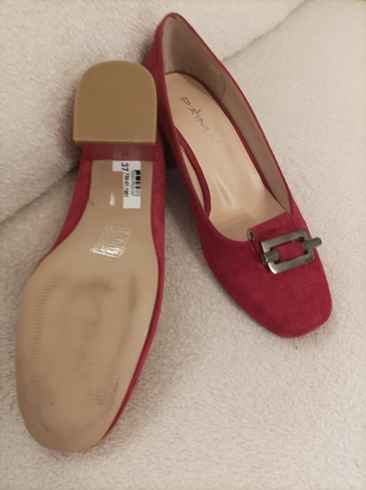 Обувки елегантни, керемидено червени естествен велур