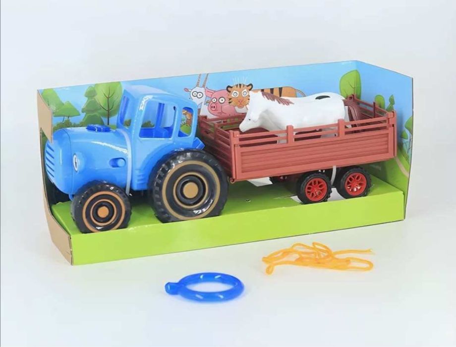 Музыкальный синий трактор с прицепом