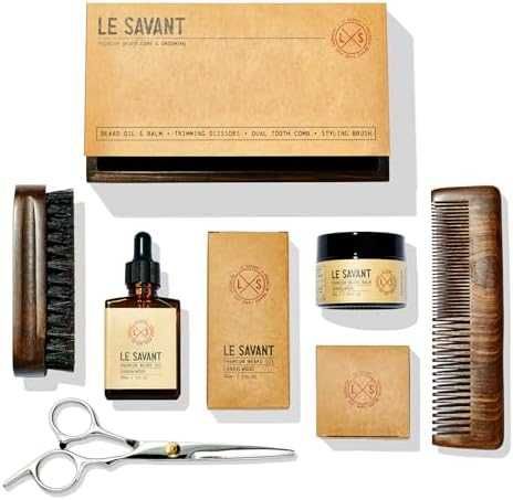 Нов Луксозен комплект за брада мъже Le Savant - Ножици, Гребен, Четка