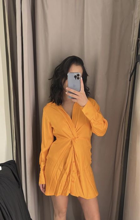 Атласное платье рубашка Zara