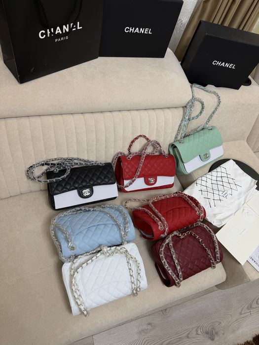 Geanta Chanel 26cm Piele naturala caviar/blue/green/black/white/red