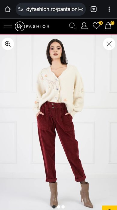 DyFashion Pantaloni Mara bordo din velur cu buzunare marime 38/M