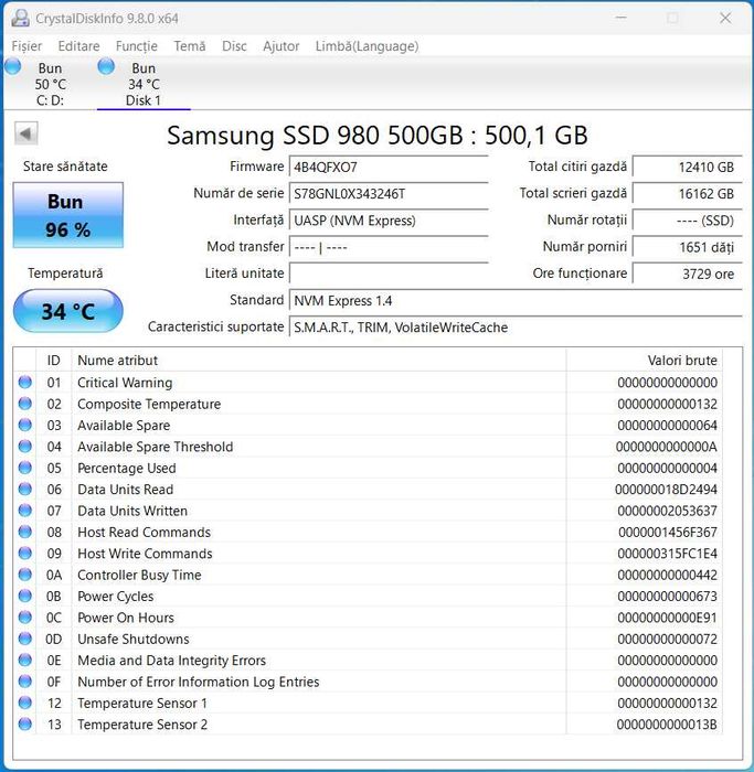SSD Samsung NVMe 500 Gb