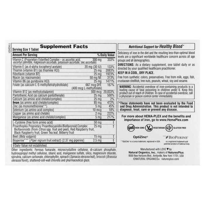 NaturesPlus, Hema-Plex, Железо с длительным высвобождением, 30 табл