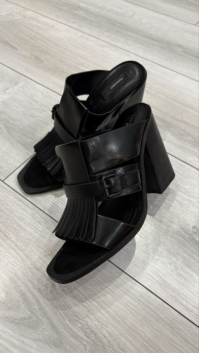 Дамски чехли естествена кожа дебел ток