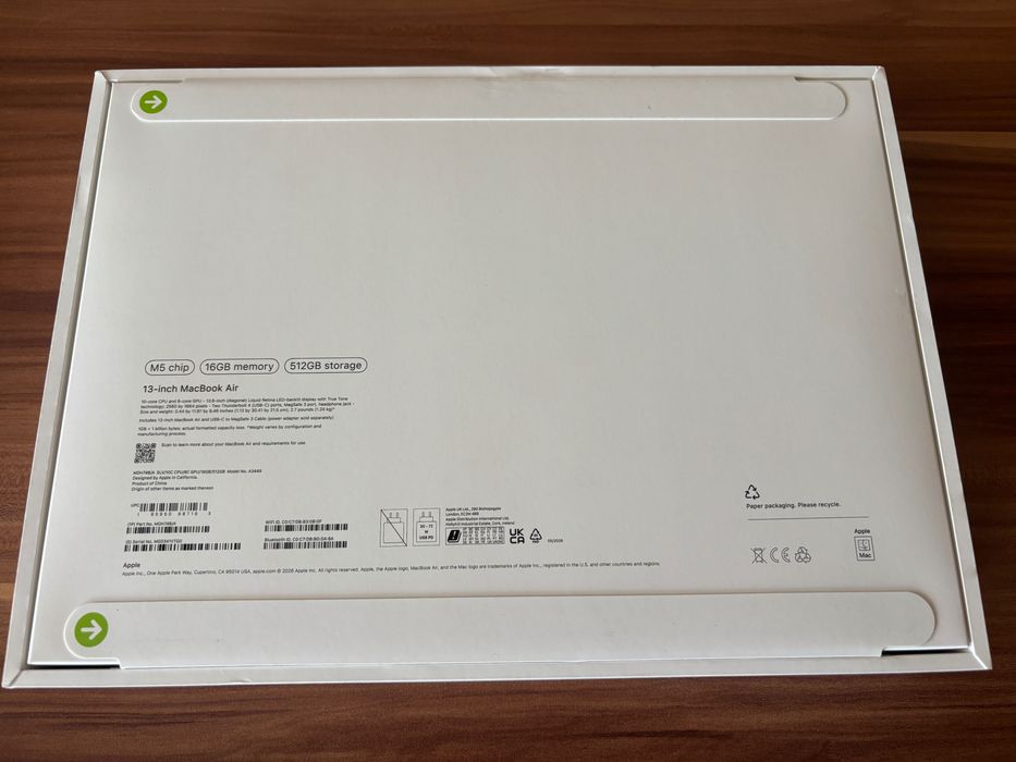 НОВ Лаптоп Apple MacBook Air 13, 13.6'', M5, 16GB/512GB, Silver, 2026