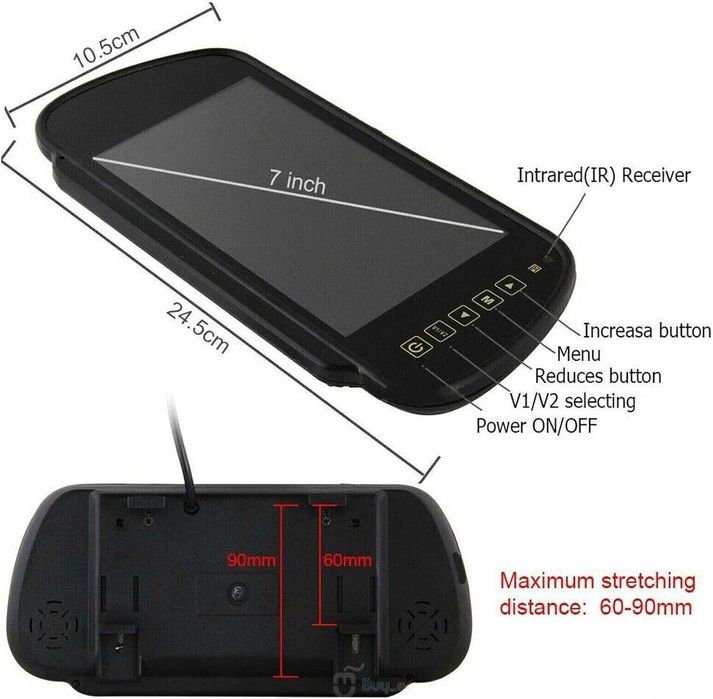 Камера за заден ход с двоен обектив, 7-инчов монитор за огледало