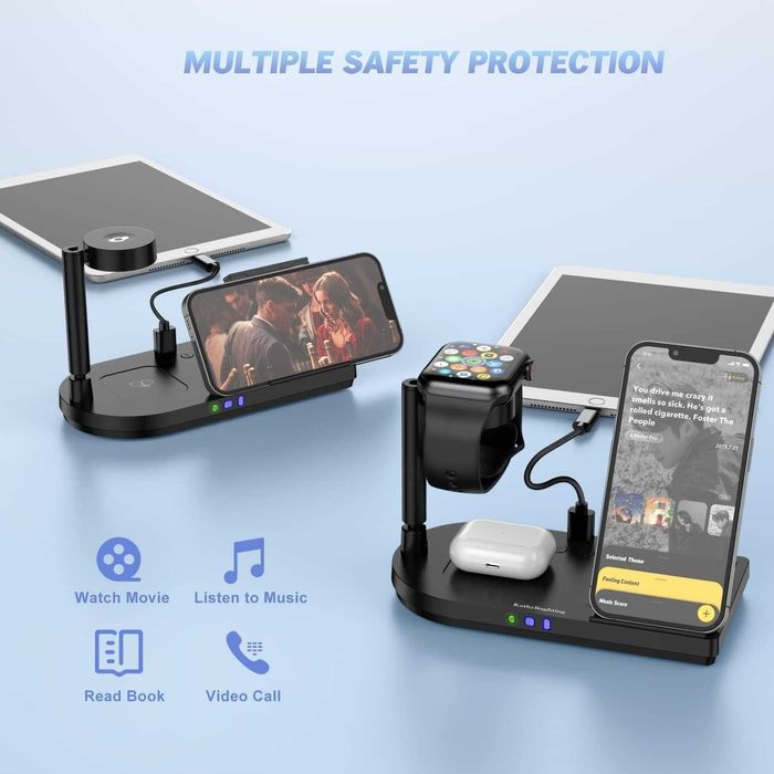 4 в 1 безжична зарядна станция Qi 15W за телефон,Apple Watch и AirPods