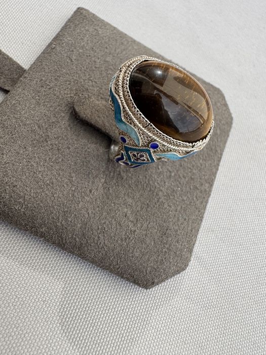 Inel din argint, email si ochi de tigru