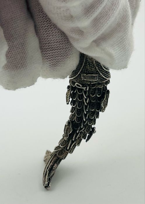 Сребърна старинна риба филигран  Китай с Тюркоаз